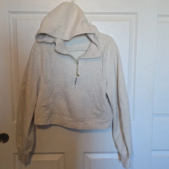 Lululemon Scuba Oversized Half-Zip Hoodie Size M/L in Cream Heathered Bone/Gold - Picture 2 of 5